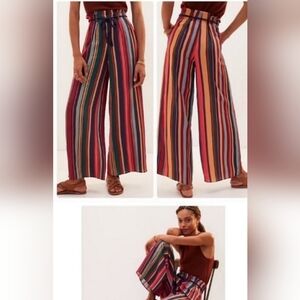 Farm Rio  x Anthropologie  striped wide Leg Pants LG